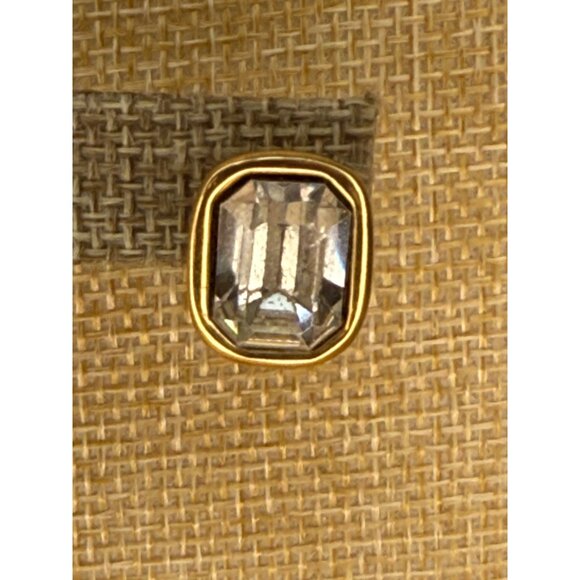 Givenchy Vintage Gold-Tone Crystal Stud Earrings Rectangular Clear Glass Rhinest - Picture 12 of 13